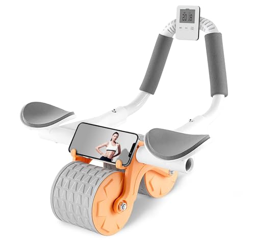 Ab Roller Wheel with Timer & Knee Mat, Automatic Rebound with Elbow Support D421