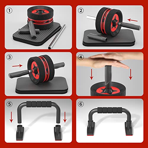 Ab Roller Wheel Kit with Push Up Bars, Resistance Bands, Knee Mat N9904