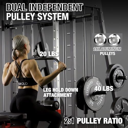 Mikolo Smith Machine 2200lbs Squat Rack with Lat Pulldown & Cable Crossover E219