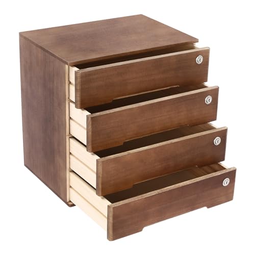 4 Drawers Wood Storage Cabinet with Lockable Drawers, Walnut S9586