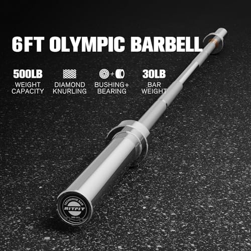 RITFIT Olympic Barbell 4ft/6ft 2 Inch Weight Bar for Strength Training, 500lbs Capacity F369