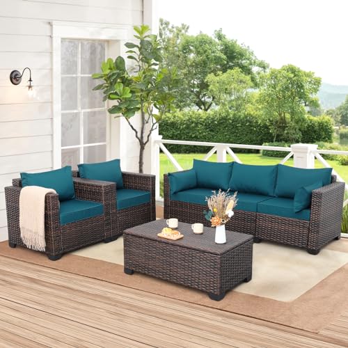 Valita Patio Rattan Furniture Set 4-Piece Outdoor PE Wicker Conversation Couch with Storage Coffee Table A496002