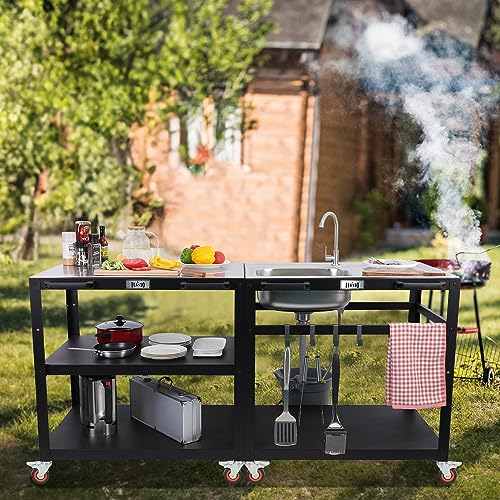 Outdoor Grill Cart with 304 Stainless Steel Sink and Wheels Q934005
