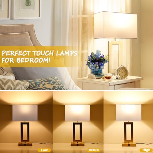 22" Touch Control Table Lamps with USB Ports, Dimmable, Gold & White V1178