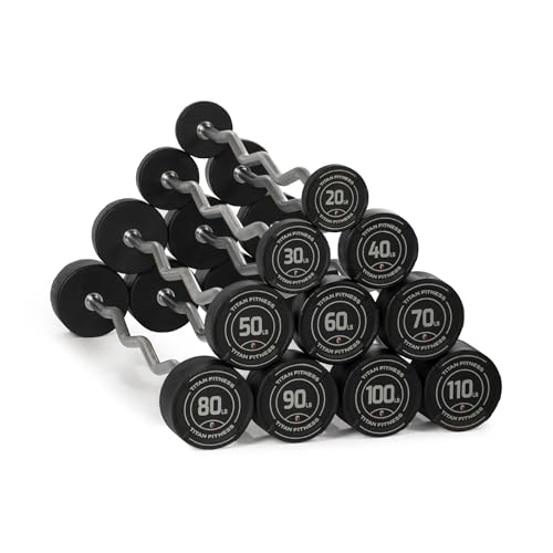 Titan Fitness Rubber Curl Fixed Barbells, Pre-Loaded Weight Bar Y406