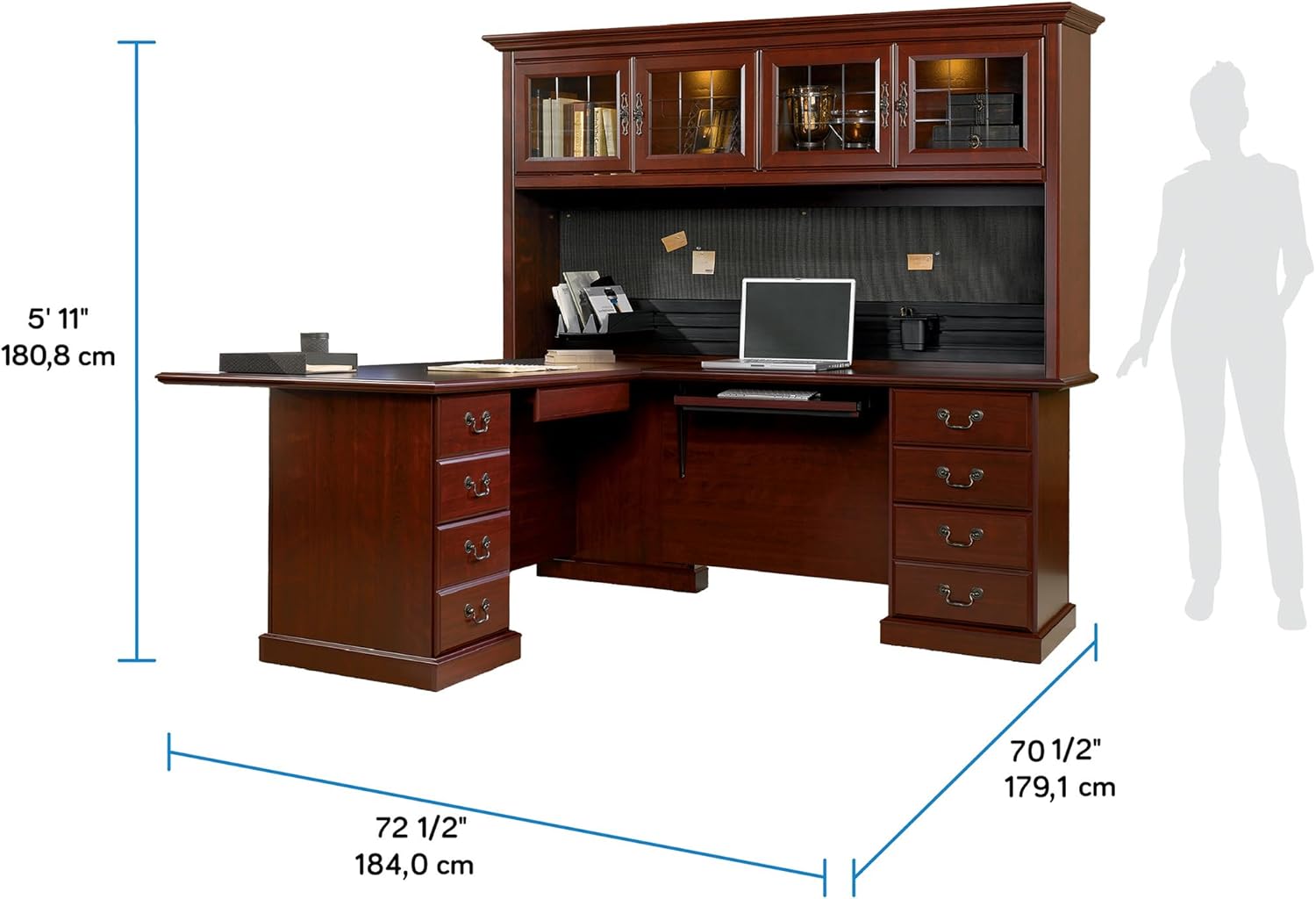 Sauder Heritage Hill L-Shaped Desk with Office Hutch, Classic Cherry R16927