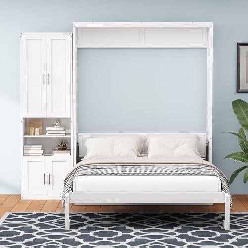 MERITLINE Queen Murphy Bed with Storage Cabinet and Charging Station S5497