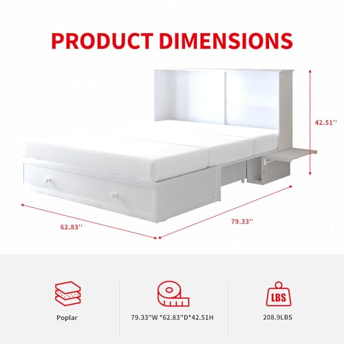 PUREMIND Queen Murphy Bed Cabinet with Mattress and USB Charging Station G362