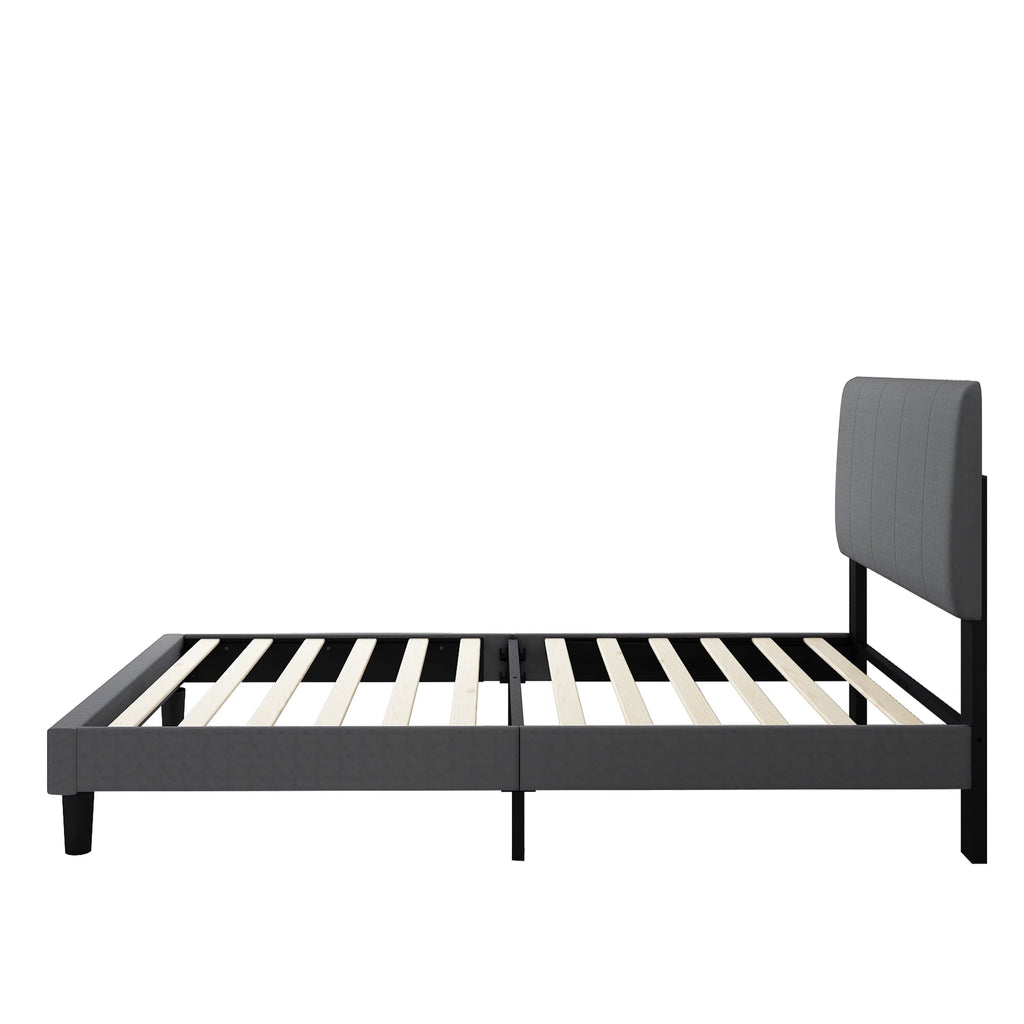 SYNGAR Twin Bed Frame, Fabric Upholstered Platform Bed with Adjustable Headboard, Grey P101127