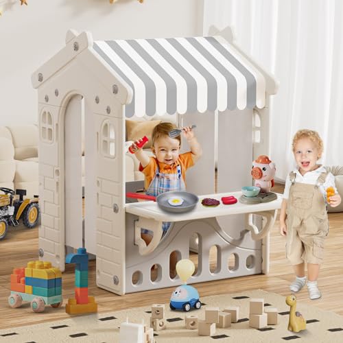 BIERUM Kids Playhouse with Pretend Play Kitchen Toys, Blue W6825