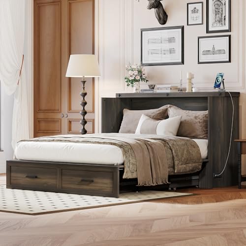 Queen Size Murphy Bed Cabinet with Charging Station, White P336686