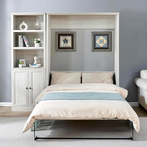 MERITLINE Queen Murphy Bed with Storage Bookcase and Charging Station E996