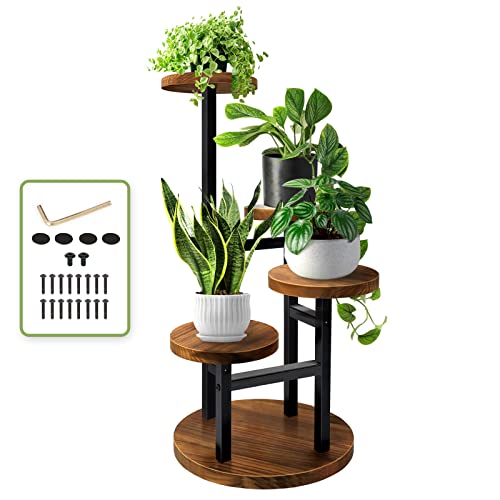 AUGOSTA 5 Tier Plant Stand, Tall Metal Wood Shelf for Indoor Outdoor Garden O47518