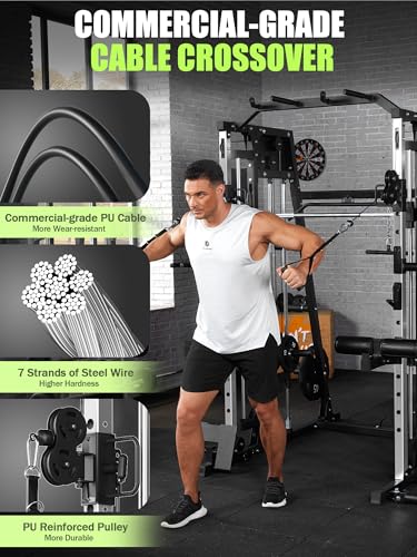 Smith Machine Home Gym 2200LBS Power Cage with Dual Pulley System I748