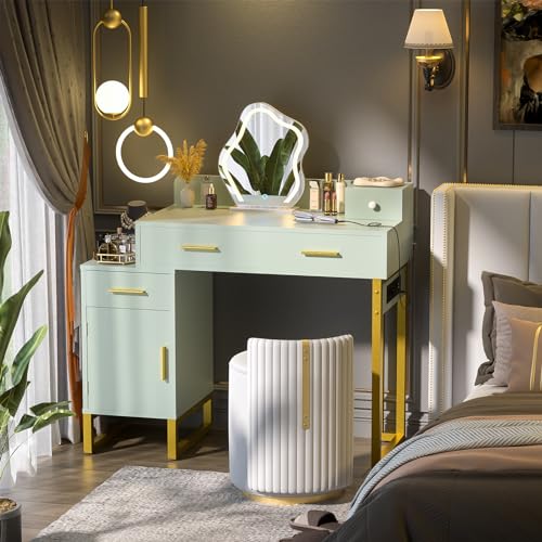 Black Vanity Desk with 4 Drawers and Charging Station O896