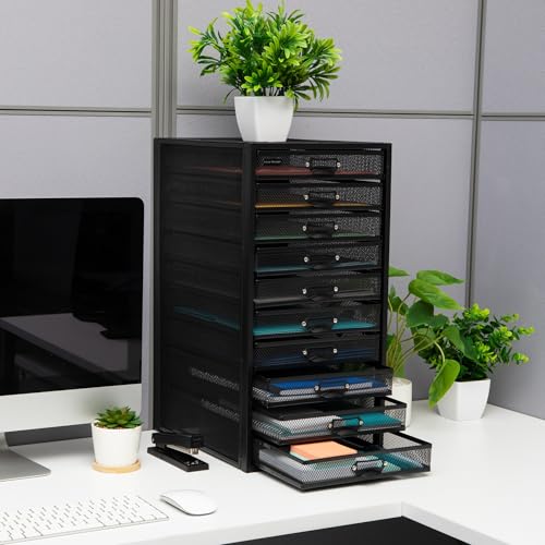 Mind Reader 10-Drawer Metal Mesh Desk Organizer, Silver N923041