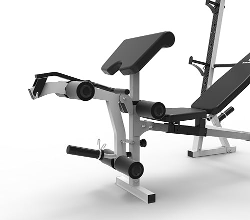 Marcy Olympic Workout Bench with Preacher Curl Pad and Weight Rack, White/Black R86365