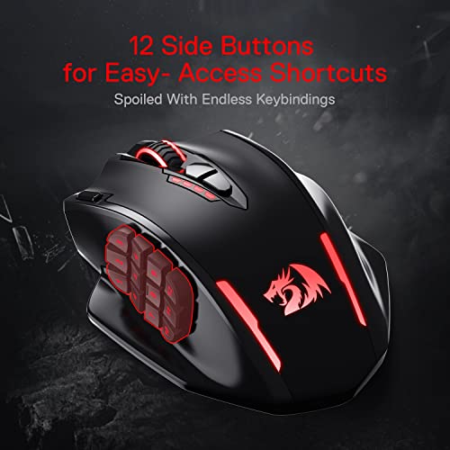 Redragon M908 Impact RGB MMO Gaming Mouse with 12 Side Buttons, 12400 DPI U713989