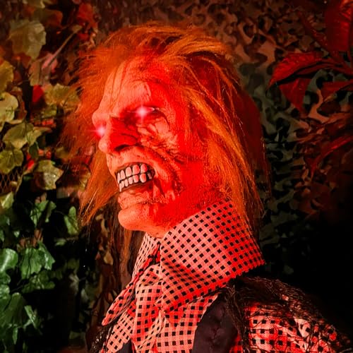 Haunted Hill Farm 5.25-ft Standing Gravekeeper Animatronic with Red LED Eyes and Sound Effects X9371