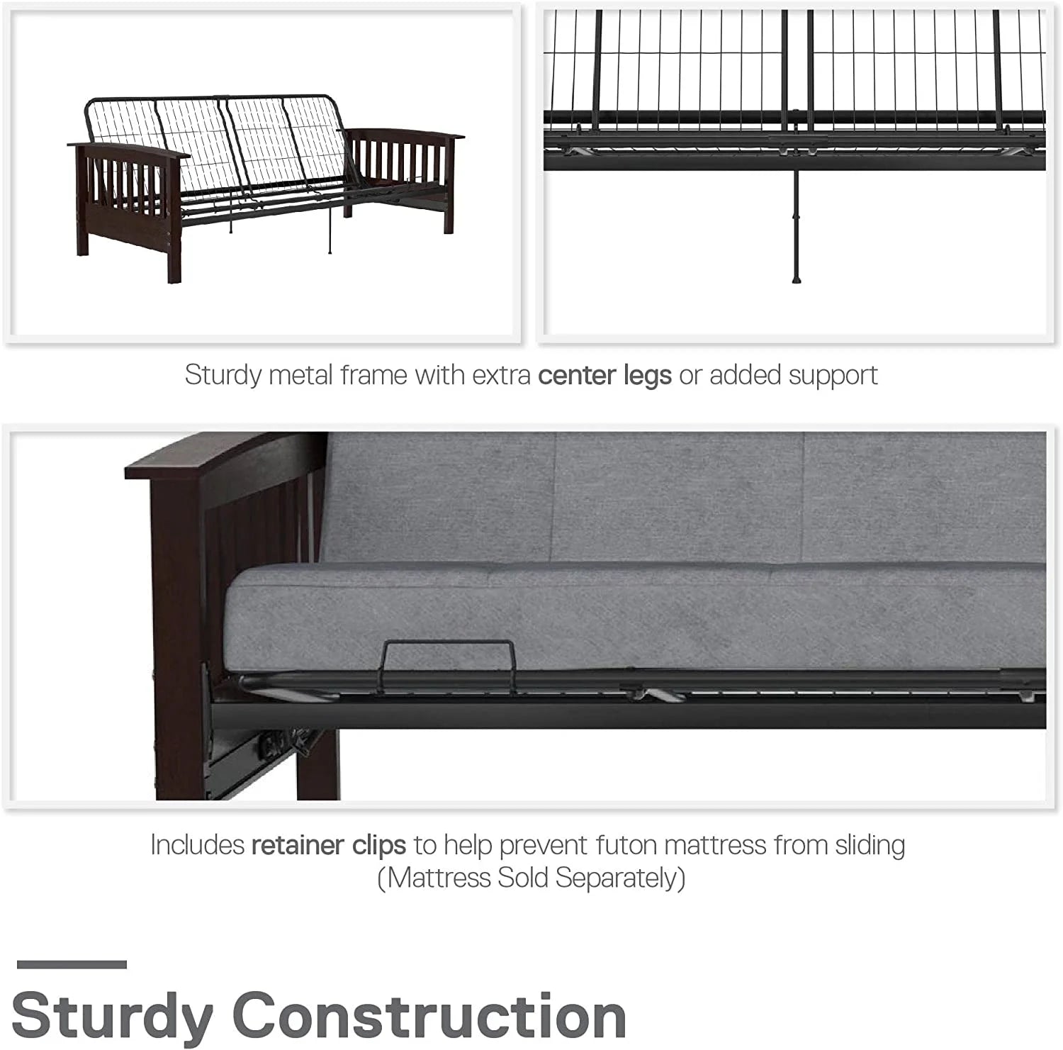 Elbi Full Size Wood and Black Metal Futon Frame, Natural Q52613
