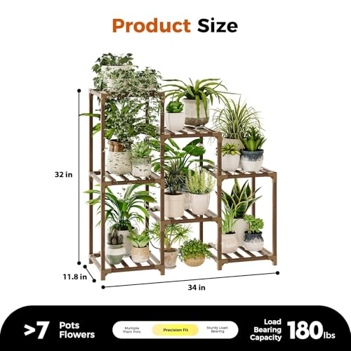 Bamworld Plant Stand Indoor Outdoor Wood Plant Rack 3 Tier Ladder D51744