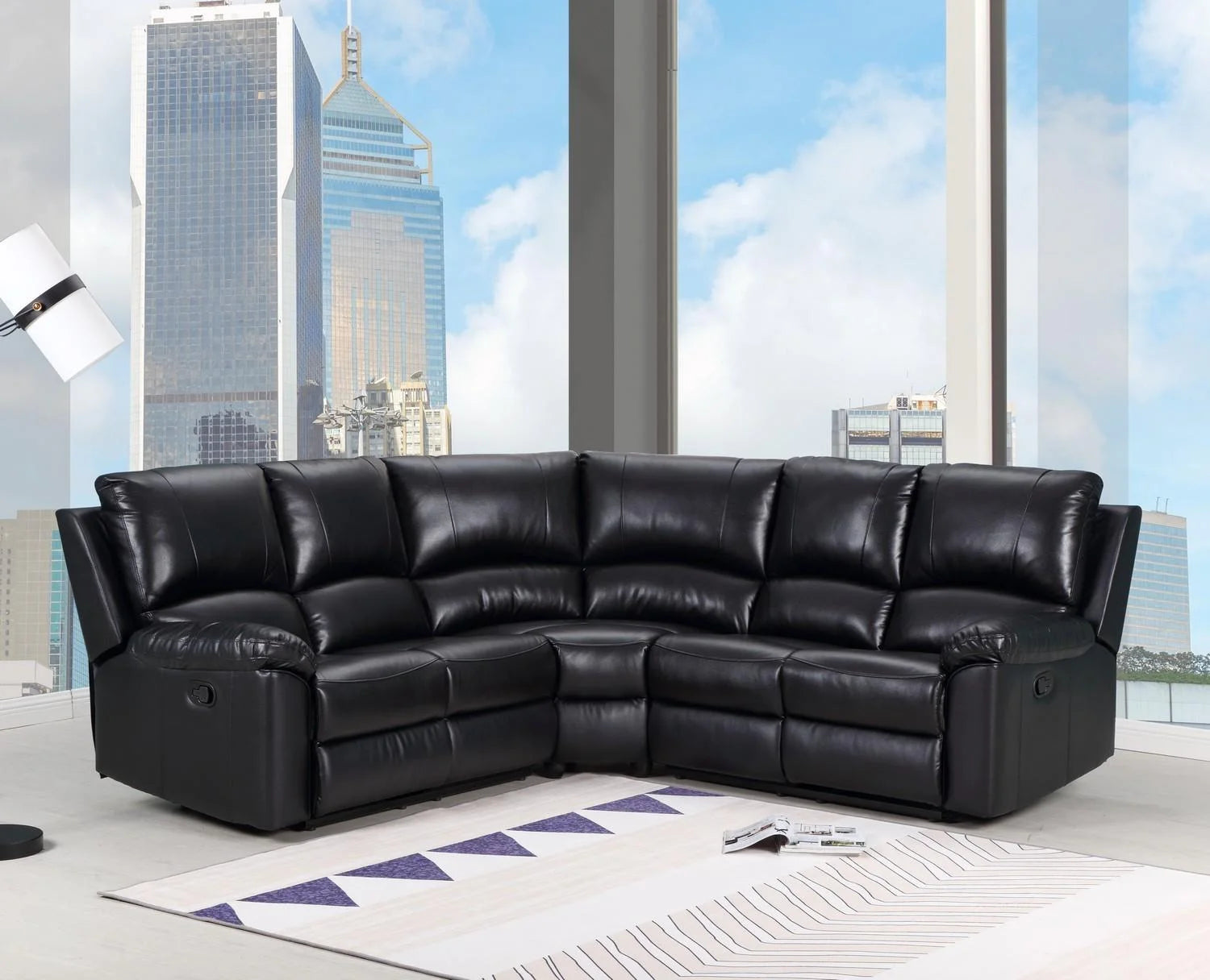 Global United 9241 Black Leather Power Reclining Sectional A8417