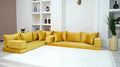 Custom Size Cushions, L Shaped Velvet Yellow Color Floor Seating, Velvet Floor Couch, Japanese Sofa, Pallet Sofa, Moroccan Decor, Loveseat (L Sofa + Ottoman + Pillows)