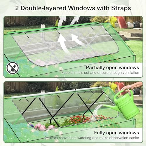 4x3x3ft Galvanized Raised Garden Bed with Cover and Zipper Windows T3329