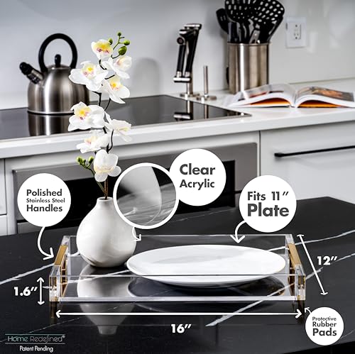 White Marble Faux Leather Decorative Tray with Handles D972626