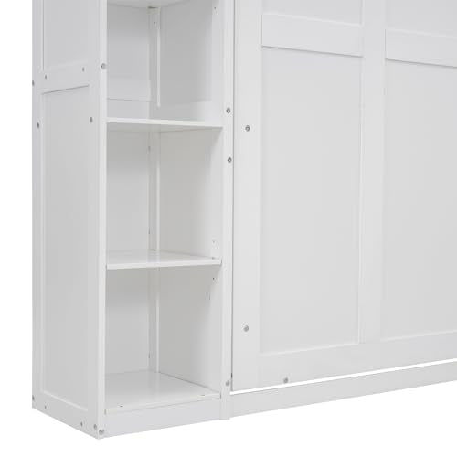 Queen Size Murphy Bed with Shelves and LED Lights, Foldable Wood Wall Bed Frame S155886