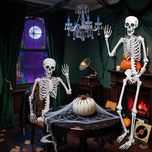 Halloween Skeleton Decoration 5.4ft Realistic Plastic with Movable Joints Gray U13918