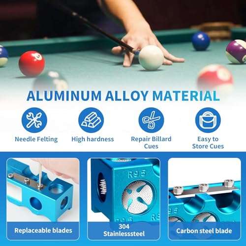 11-in-1 Aluminum Alloy Pool Cue Tip Shaper Replacement Kit (Blue) X4536
