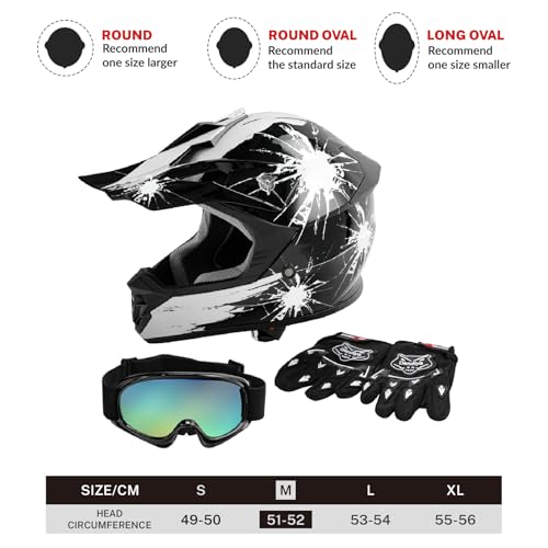 SLMOTO Dot Youth Kids Motocross Offroad Helmet with Goggles and Gloves Blue Skull D851858
