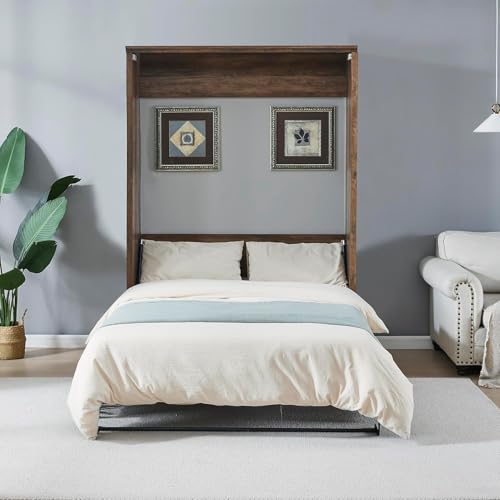 MERITLINE Queen Murphy Bed with Storage Bookcase and Charging Station E996