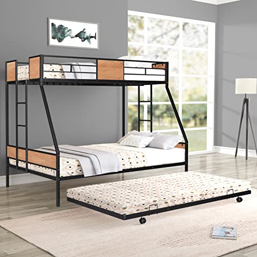Twin Over Full Metal Bunk Bed with Trundle, Black I57696