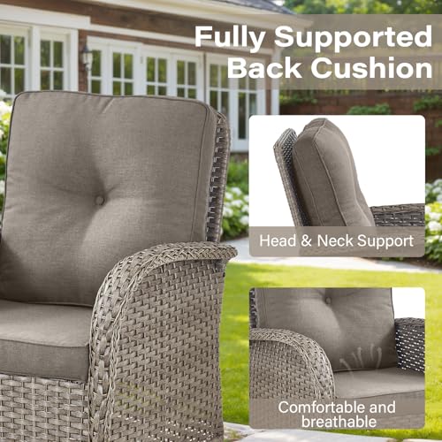 Outdoor Wicker Swivel Rocker Chairs Set of 2 with Rattan Side Table, Brown/Blue B592