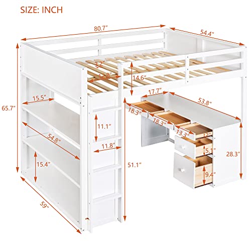 Harper & Bright Designs Full Size Loft Bed with Wardrobe and Desk, Solid Wood, White R4710