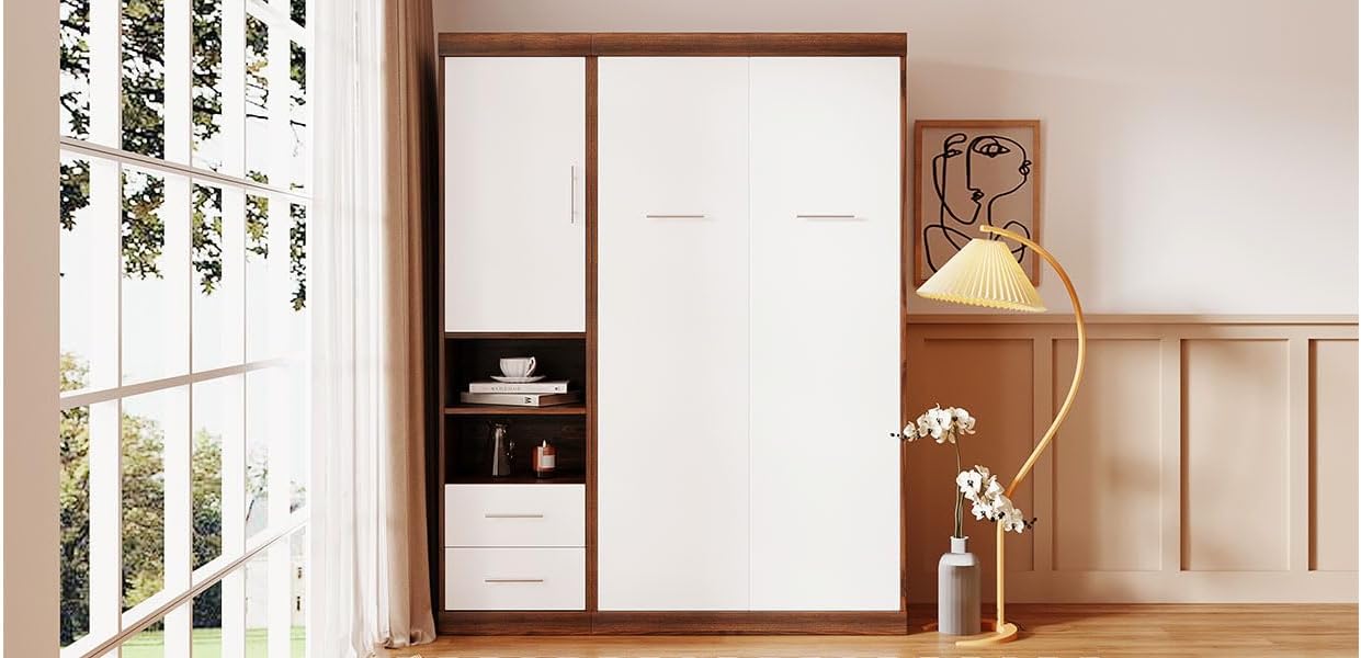 Twin Size Murphy Bed Wall Bed with Cabinet, White U71858