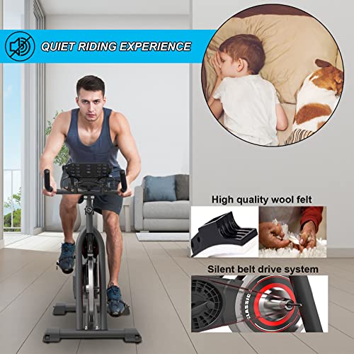 Indoor Cycling Bike with iPad Mount & LCD Monitor, Silent Belt Drive L36836