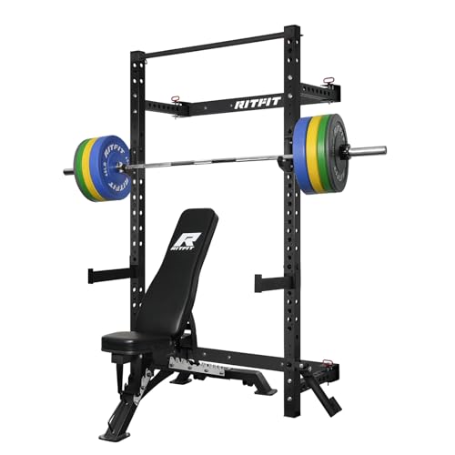 RitFit Multi-Functional Folding Squat Rack for Home Gym, Wall Mounted with Attachments V171188