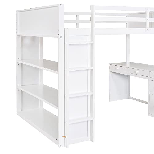 Harper & Bright Designs Full Size Loft Bed with Wardrobe and Desk, Solid Wood, White R4710