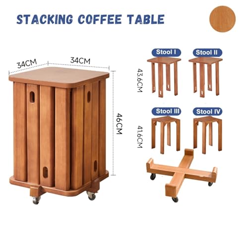 Stackable Stools Set of 4 Round Wooden Nesting Tables for Living Room C8777