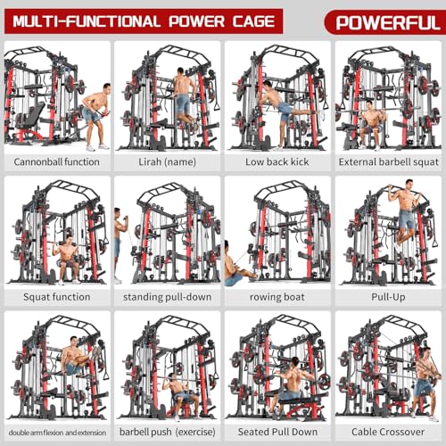 Power Cage Smith Machine Power Rack with Cable Crossover for Home Gym X175525