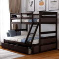Twin Over Full Bunk Bed with Ladder, Solid Wood Bunk Beds Twin Over Full Size with Guardrail, Twin Over Full Bunk Bed Frame, Can Be Separated Into Twin/Full Size Bed, No Box Spring Needed (Gray)