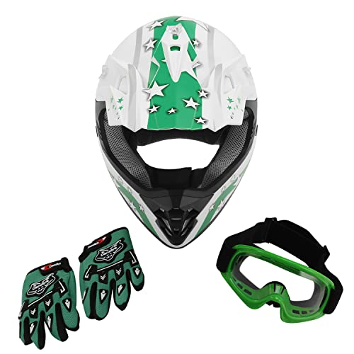 SLMOTO Dot Youth Kids Motocross Offroad Helmet with Goggles and Gloves Blue Skull D851858