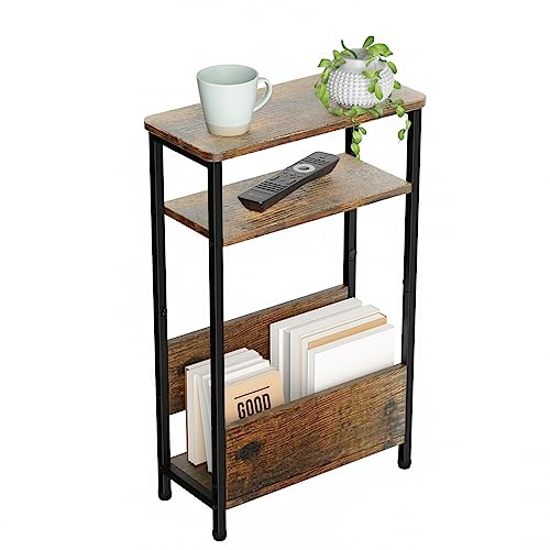 7.1" Narrow 3-Tier Side Table with Magazine Holder, Faux White Marble R580691