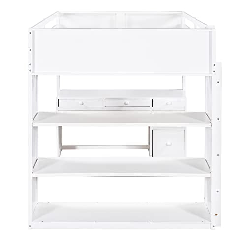 Harper & Bright Designs Full Size Loft Bed with Wardrobe and Desk, Solid Wood, White R4710