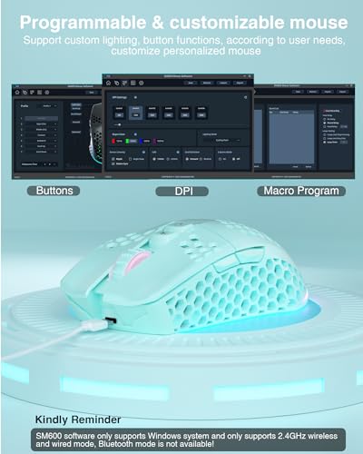 SM600 White Wireless Gaming Mouse, 8000 DPI Tri-Modes RGB E7535
