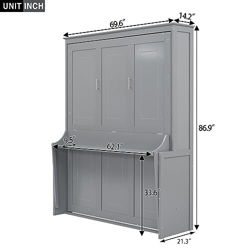 Queen Murphy Bed with Storage Shelves and LED Lights, White D5338