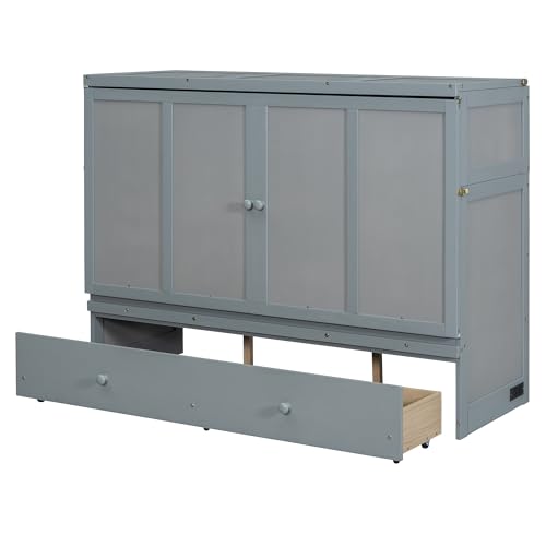 Queen Size Murphy Bed with Drawers and Charging Station, Espresso O1227